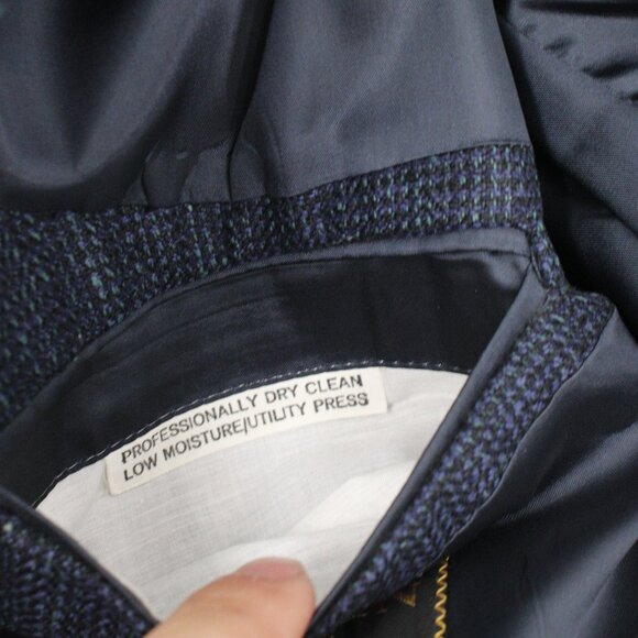 Vintage lanvin paris sport coat men's 40 hopsack notch lapel blue green jacket - Picture 14 of 15